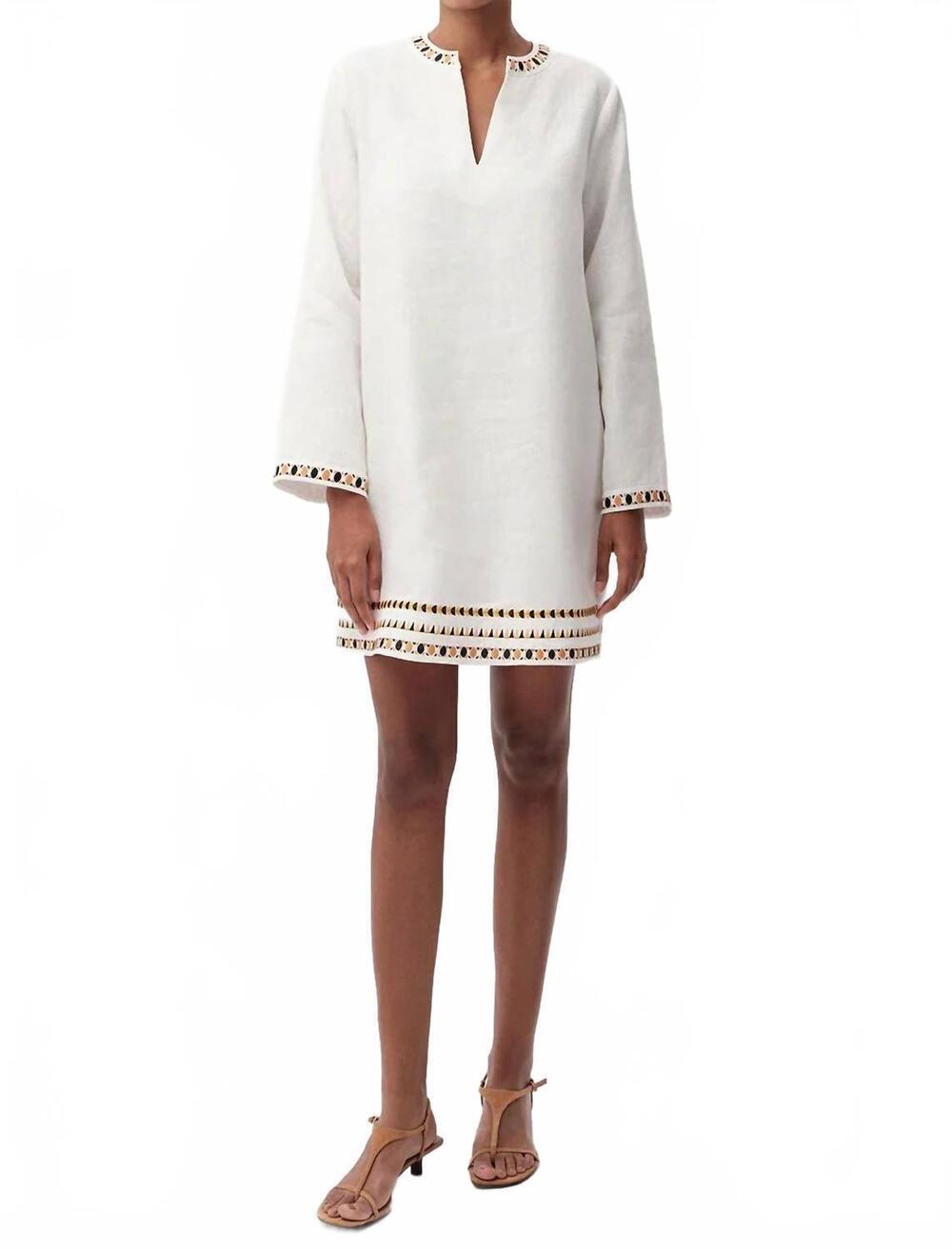 NEW EXQUISE long sleeve linen mini dress in bone